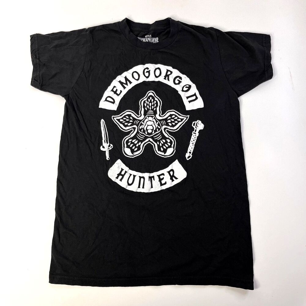 Stranger Things Shirt Mens Small Black Demogorgon Hunter Graphic Tee Netflix